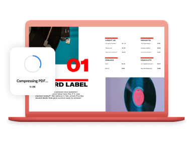 PDF'nin sıkıştırılmakta olduğunu gösteren dönen bir tekerlek ile masaüstündeki bir PDF belgesi
