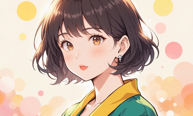 Küt saçlı ve kehribar gözlü yapay zeka desteğiyle oluşturulmuş anime kadını ile "Genç ve esmer bir kadın için editoryal moda fotoğrafçılığı, şehirli, sert ışıkla aydınlatılmış..." metin istemi.