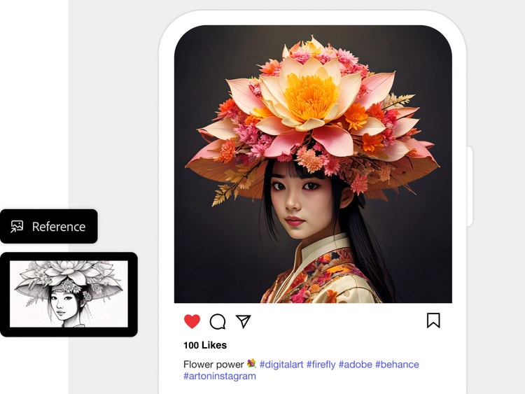 lotus ve pembe çiçeklerden yapılmış, detaylı ve çiçekli bir baş süsü takan, geleneksel giysili genç bir kadının grafik tasarım resmi.