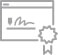 an online form icon with a certificate ribbon in the bottom right corner.