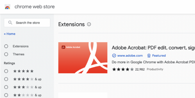 The Adobe Acrobat extension in the Google Chrome web store
