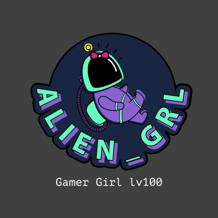 Grey Purple and Green Space Gradient Girl Esports Logo Square