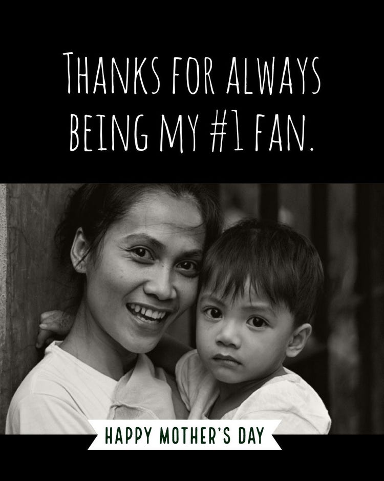 Black and White Mothers Day Card with Picture of Mother and Son