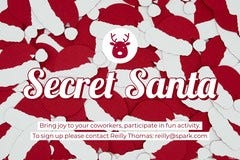 Red and White Secret Santa Graphic with Santa Hats Secret Santa