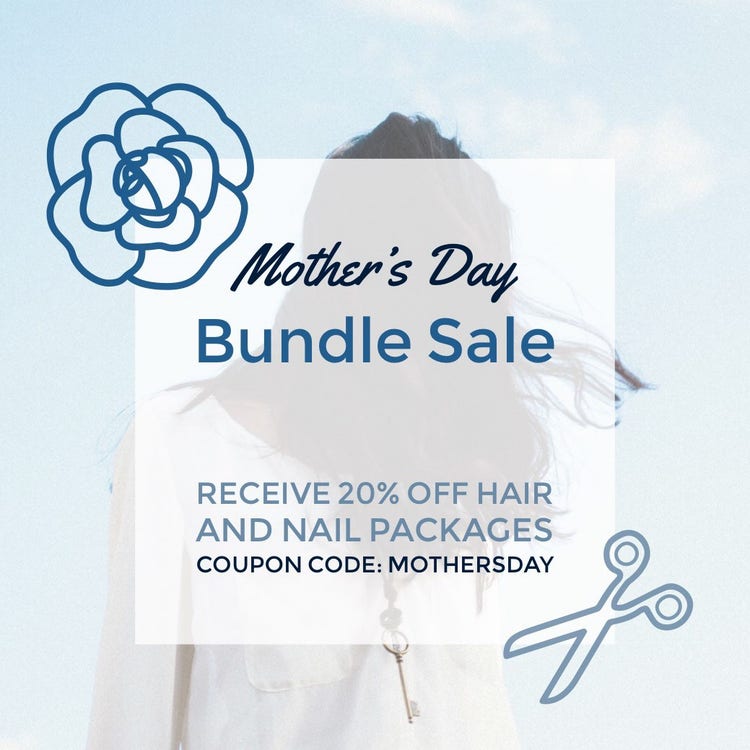 Blue Square Mothers Day Beauty Salon Sale Ad with Coupon Code