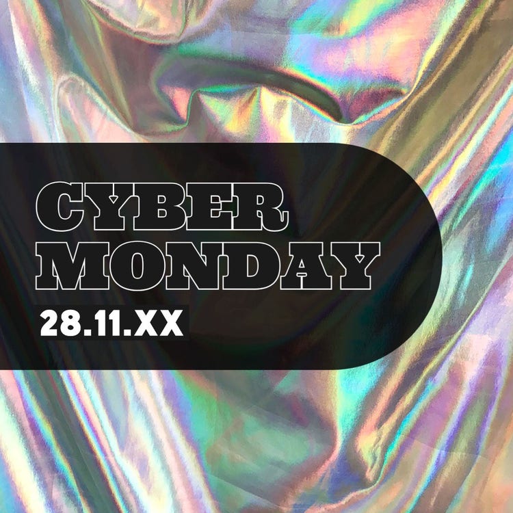 Black White & Iridescent Youthful Cyber Monday Facebook Ad