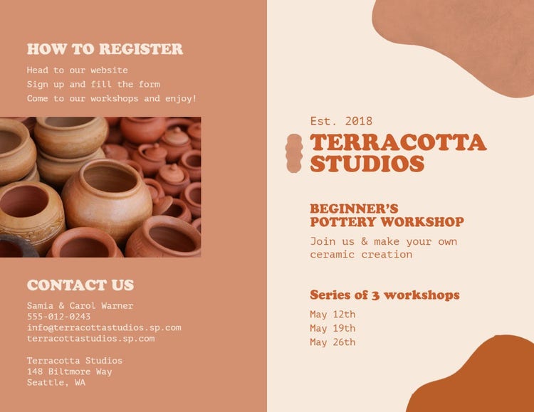 Brown and Beige Ceramic Workshop Bifold Pamphlet