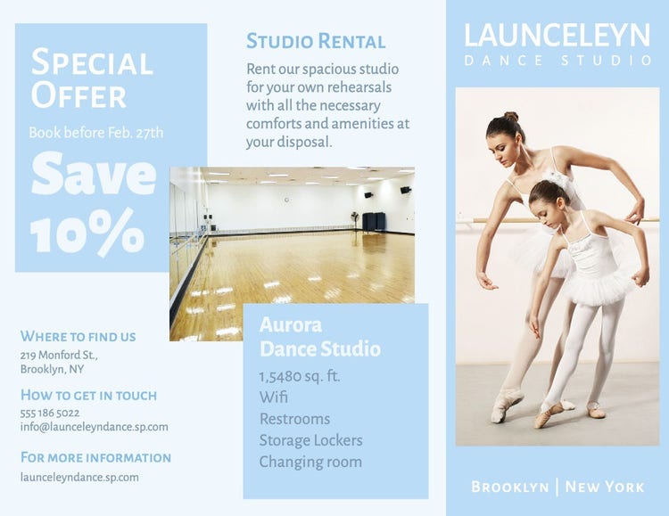 Blue & White Pastel Dance Studio Brochure