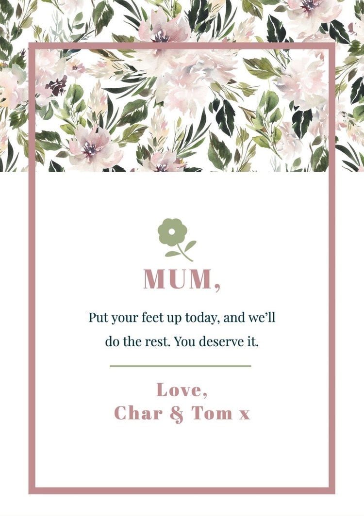 White, Pink & Green Floral Mother's Day A5 Greeting Card
