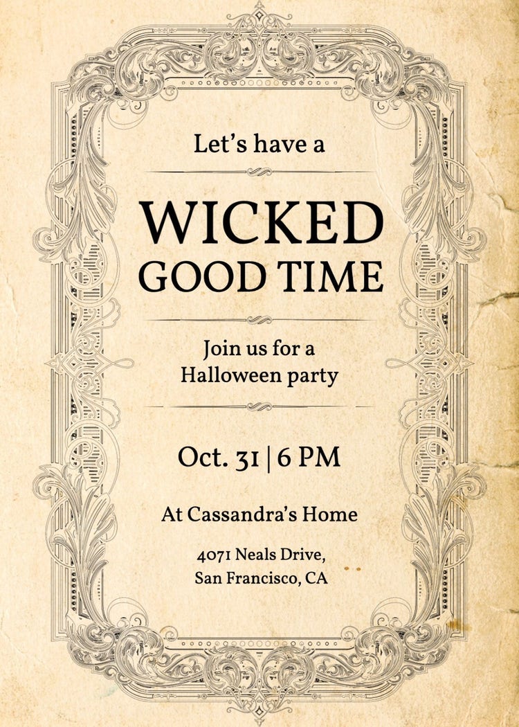 Brown Paper Ornate Frame Halloween Invitation