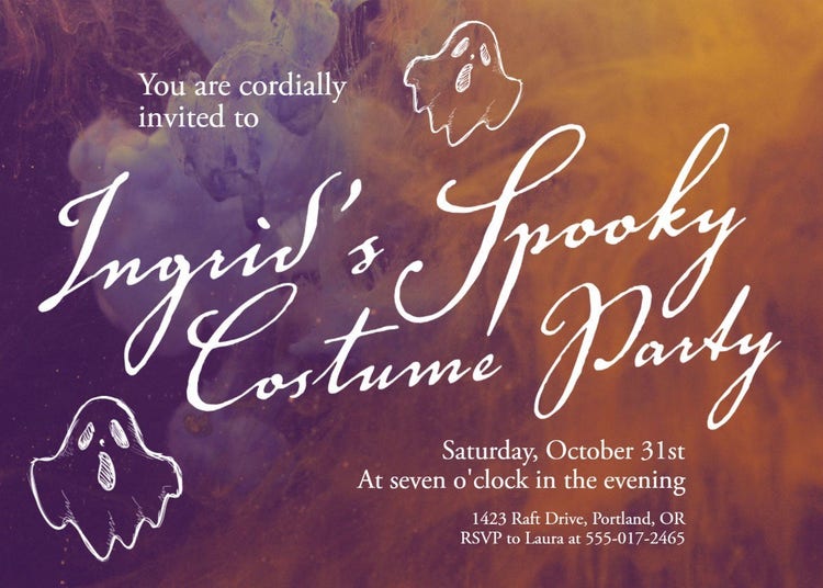 Purple And Orange Smoke Ghosts Halloween Invitation