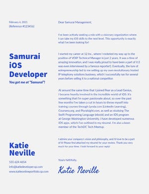 Blue White Developer Job Cover Letter Cover Letter