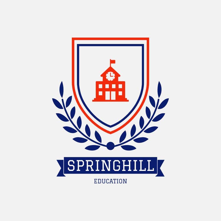Grey Red Blue School Crest Logo