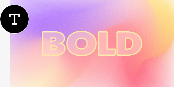 Графічний дизайн із барвистим тлом, на якому виділено слово BOLD із напівпрозорим білим заповненням і жовтим контуром.