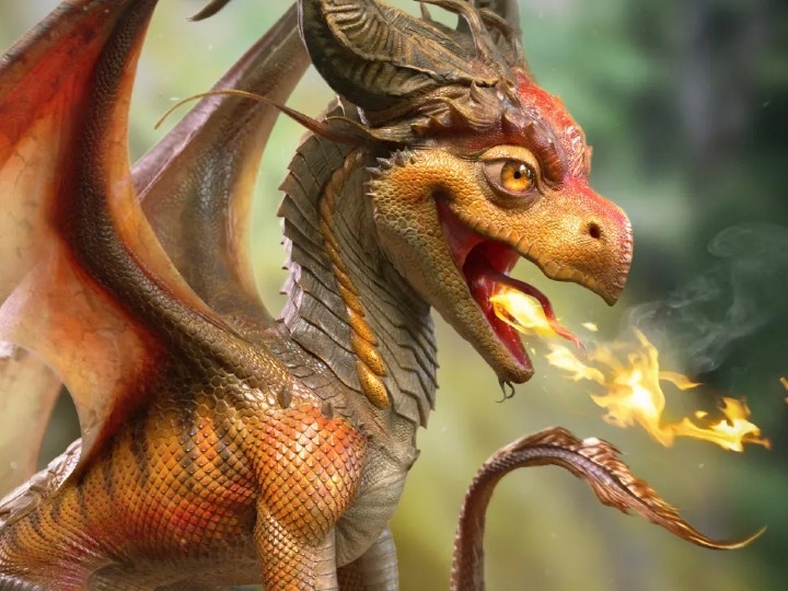 3D model of a dragon after UV mapping is complete