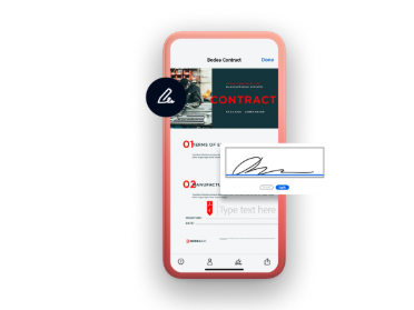 Mobile device displaying a contract and e-signature