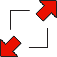 A black square with two red arrows pointing outward in opposite corners represents how PPT contains large file sizes.
