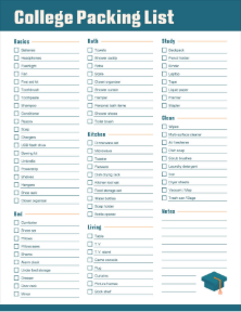 Screenshot of a college packing list template.