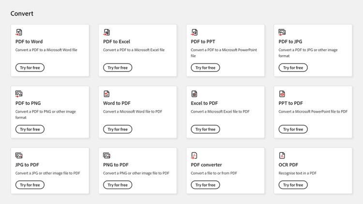 Acrobat file conversion tools