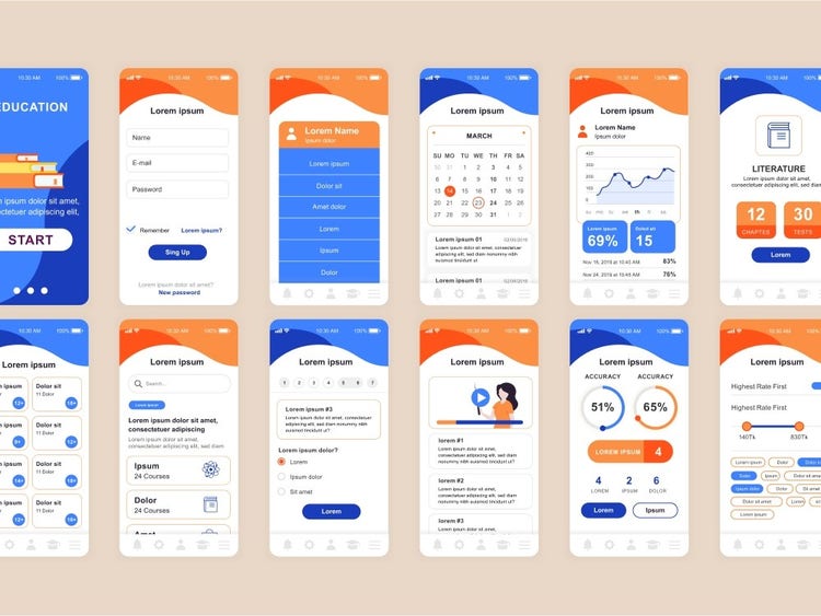 Samples of app screenshots showing a variety of text