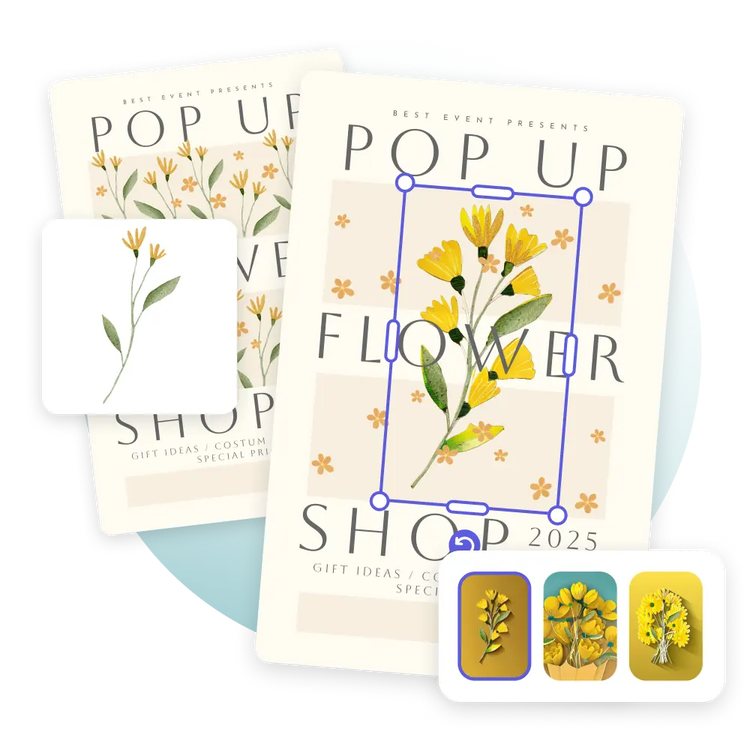 Flyer for a flower pop-up shop generated in Adobe Express