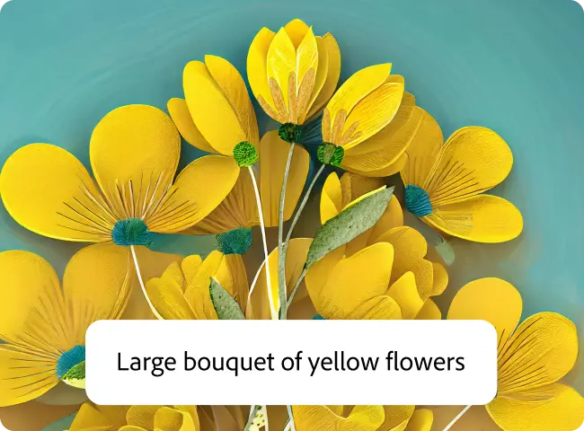 Bouquet of yellow flowers with a teal background, generated in Adobe Express