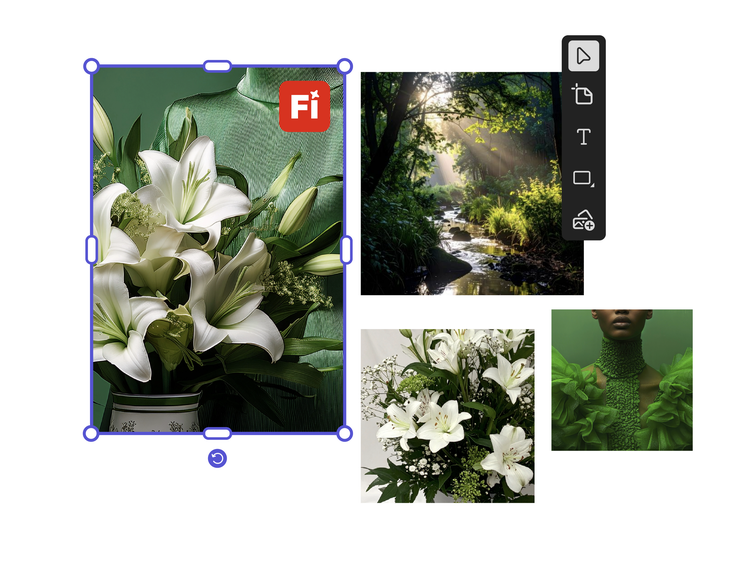 A mood board concept showing a colour theme of green flower and nature inspired images.