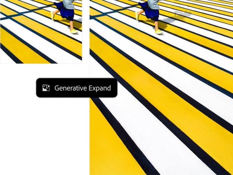 A woman strides across a yellow and white striped floor, highlighting a lively and colorful setting.