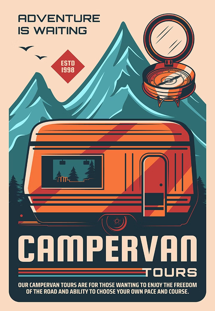 Campervan graphic poster with stylish font