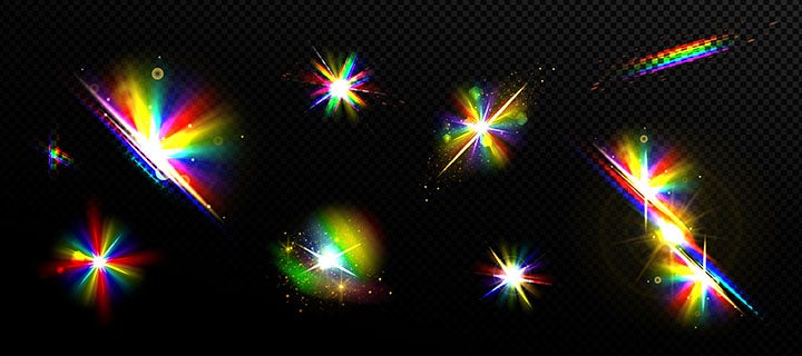 Spectres lumineux arc-en-ciel des diamants