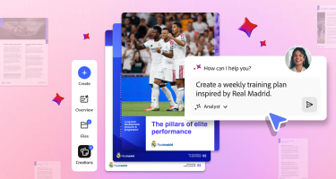 PDF Spaces interface featuring a sidebar menu, Real Madrid training plan document, and AI Assistant prompt box requesting for a weekly training plan