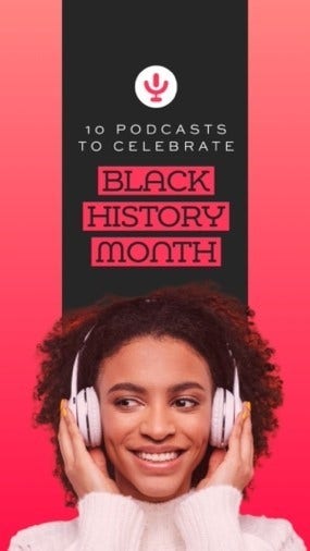 Red Woman with Headphones Photo Black History Month Podcasts Instagram Story