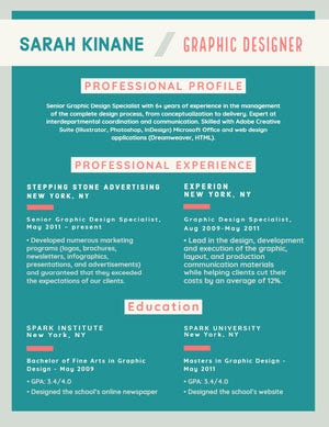 Teal and Orange Graphic Designer Resume Resume Examples