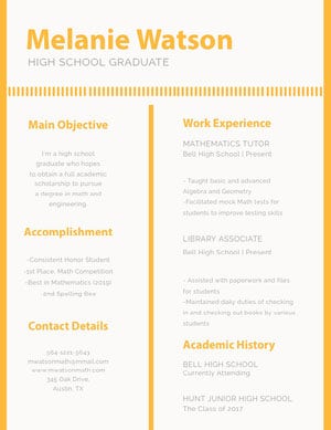 Orange Math and Engineering High School Student Resume Resume Examples