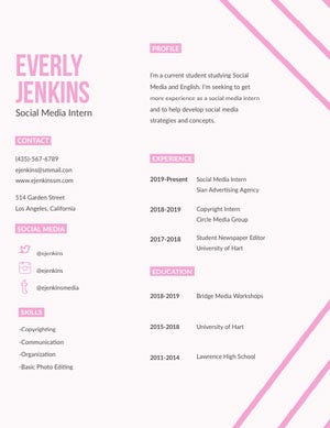 Pink Social Media Specialist Student Resume Resume Examples