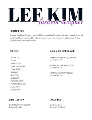 Modern Fashion Designer Resume Resume Examples