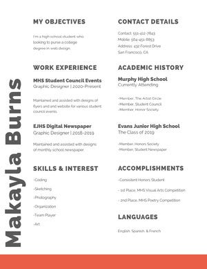 Red Web Designer High School Student Resume Resume Examples