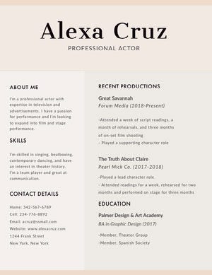 Beige Modern Actor Resume Resume Examples