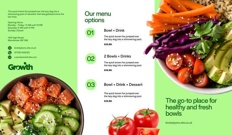 Menu examples for events, cafés, and takeaway businesses