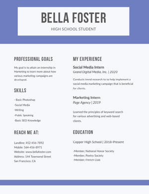 Blue Marketing High School Student Resume Resume Examples