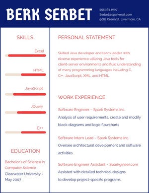 Blue and Red Software Engineer Resume Resume Examples