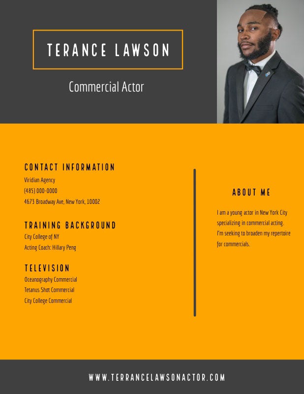 Black and Orange Professional Actor Resume