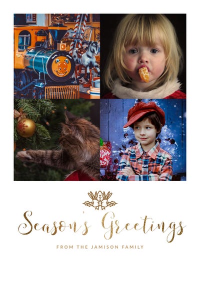 Gold and White Framed Colorful Pictures Collage Christmas Card