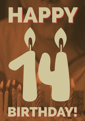 Beige and Brown Happy 14th Birthday Card Happy Birthday Card Ideas