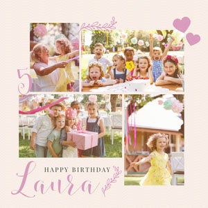 Pink and Light Toned, Girl Birthday Collage, Instagram Square Happy Birthday Card Ideas
