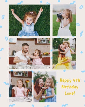 Luna 4th Birthday Collage Instagram Portrait Happy Birthday Card Ideas