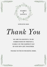 Green Elegant Wreath Wedding Thank You Card Wedding