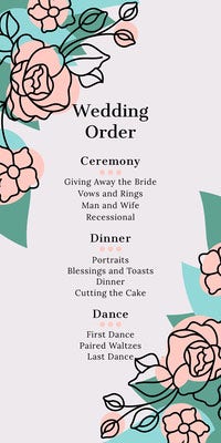 Pink Rose Floral Corner Wedding Program Wedding