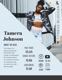 Light Blue Fitness Blogger Media Kit with Fit Woman Small Business