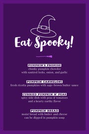 Violet and White Halloween Trick Or Treat Party Menu Halloween Party